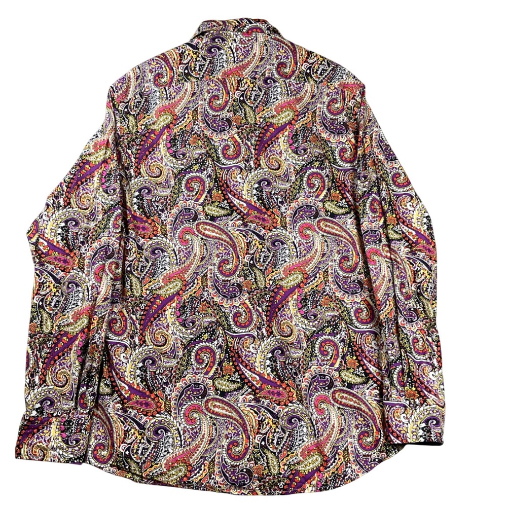 Cremieux Button Down Shirt Mens Large Purple Paisley Premium Denim Long Sleeve - Picture 2 of 5